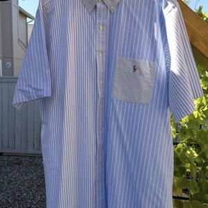 Polo Ralph Lauren Shirt 2XLT Blue White Cotton Striped Short Sleeve Button Down